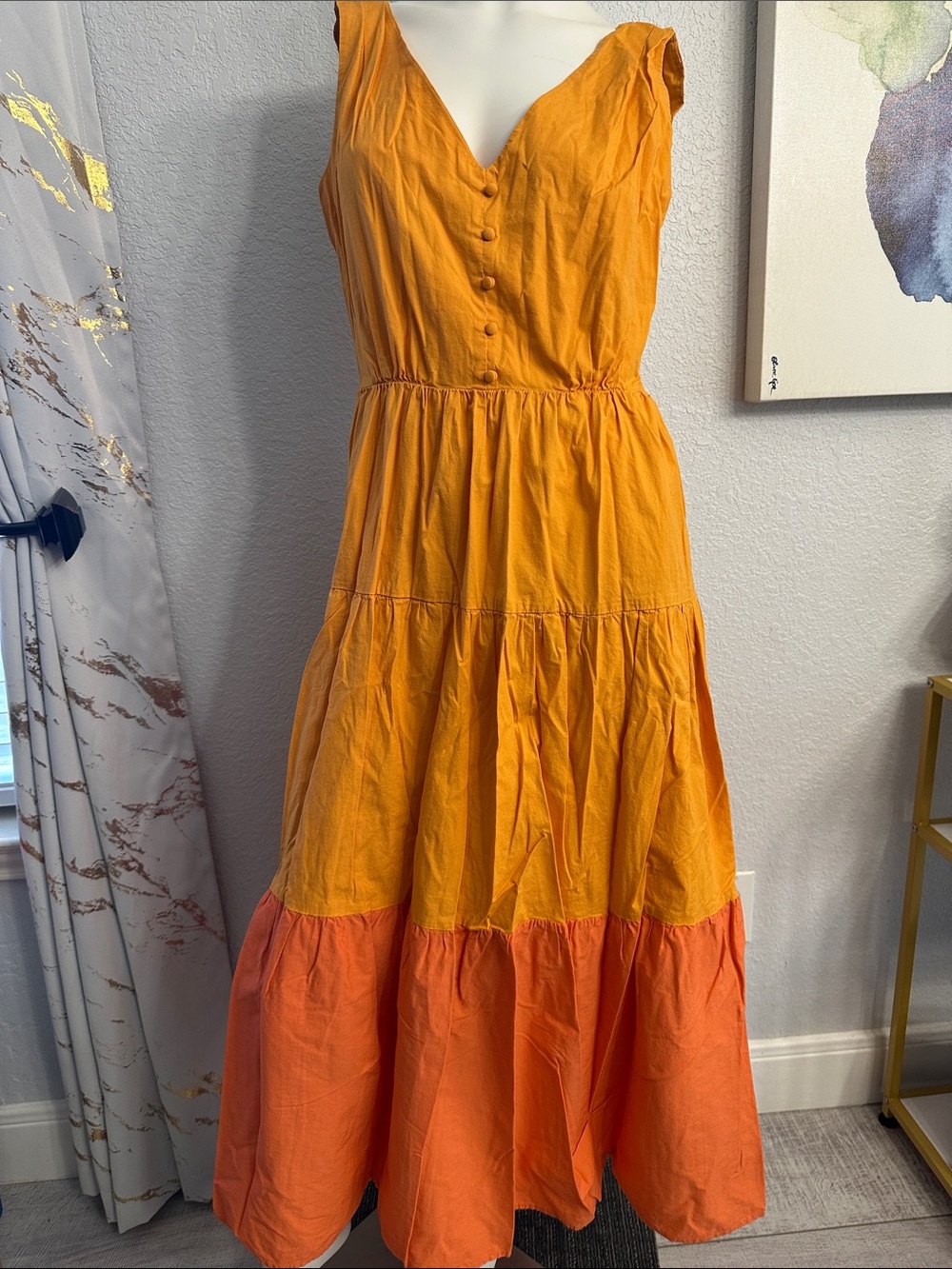 Color Me Courtney Louise Maxi Shift Dress Orange Peach Colorblock Tiered